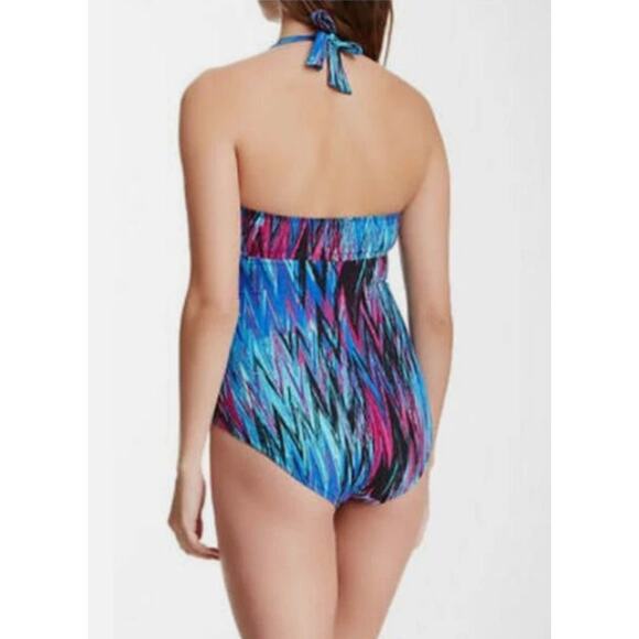 Spanx Wavelength blue one piece halter swimsuit shaping slimming Size 8 - Picture 2 of 11